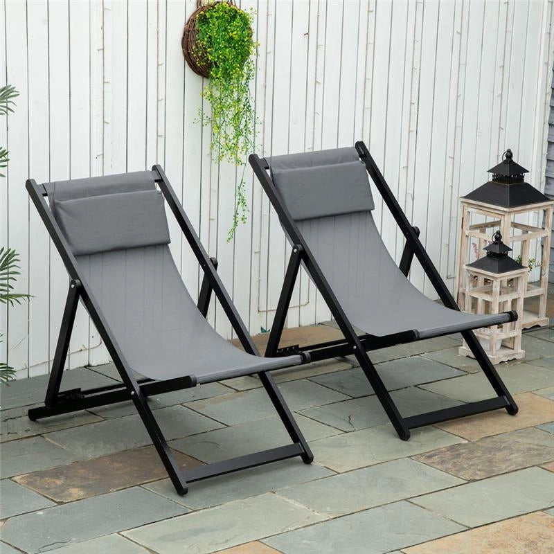SET 2 SEDIE POLTRONA SDRAIO DA ESTERNI, PIEGHEVOLI E RECLINABILI, IN ALLUMINIO, GRIGIO, 96.5 X 58 X 91.5CM
