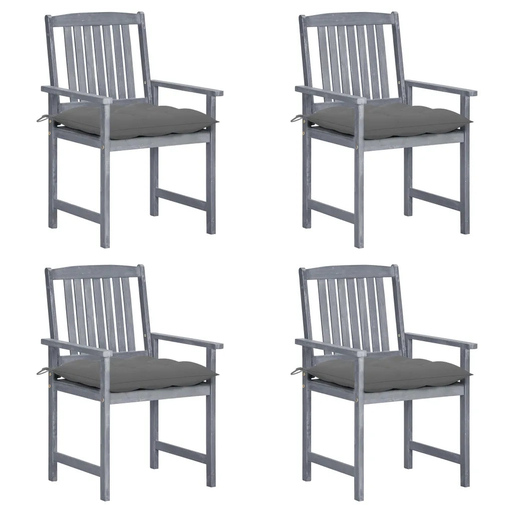 Sedie da Giardino con Cuscini 4 pz in Massello di Acacia Grigio cod mxl 12810