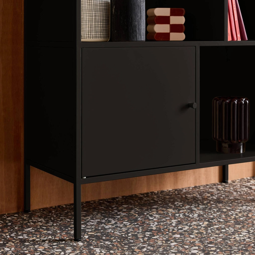 Credenza industriale in metallo con 6 scomparti, nero