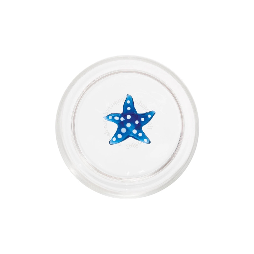 Zafferano Set 6 Bicchieri Tumbler Teca Mare Decorazione Stella Marina in Vetro Borosilicato Lavorato a Mano Design Innovativo Impilabile Trasparente