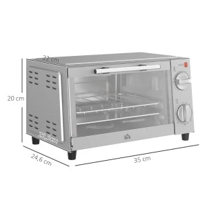 Mini Forno Elettrico 9 L 750 W Argento con Temperatura 100-230°C; Timer 60 Min; Teglia e Griglia
