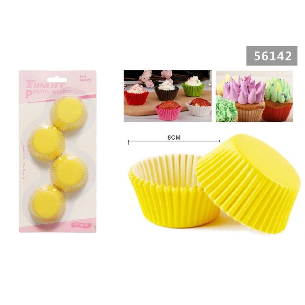 Trade Shop - Set 2 Confezioni Da 100 Pirottini Carta 8 Cm Gialli Cupcake Tortine Muffin 56142 -