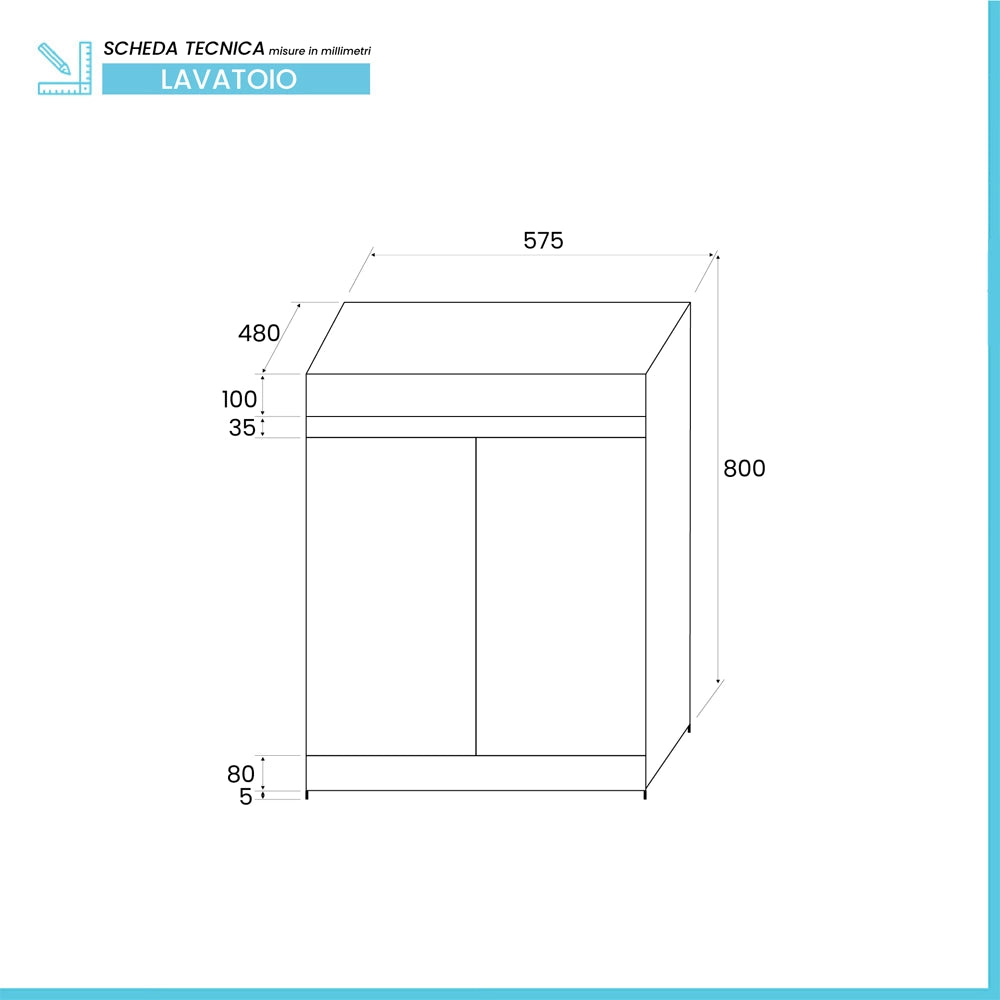 Mobile lavatoio 61x50 cm bianco opaco con vasca in ceramica e kit scarico