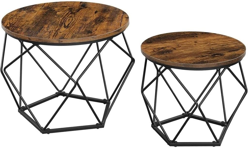 Tavolini da caffè Valora Rustic Brown Set di 2 con struttura in acciaio | stile loft
