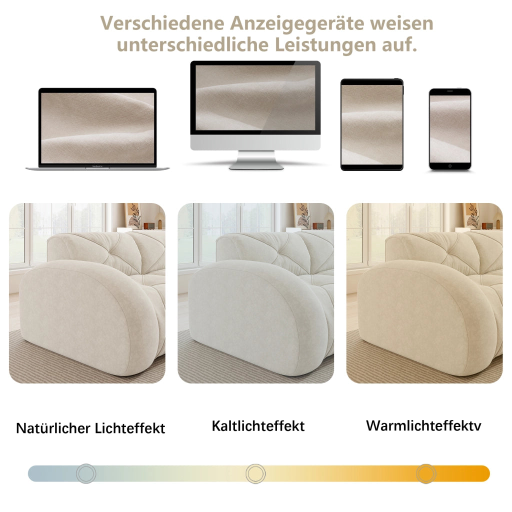 POUF in ciniglia beige chiaro, struttura morbida e forme arrotondate