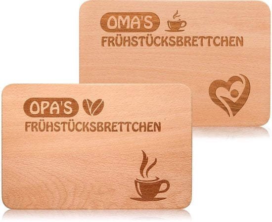 Set di 2 mensole da colazione in legno, mensole da colazione con stampa come regalo, quercia - angoli arrotondati, ideale idea regalo per compleanni o Natale