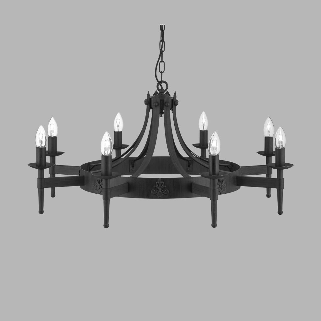 Lampadario Industrial-Nordico Cartwheel Ii Ferro Nero 8 Luci E14