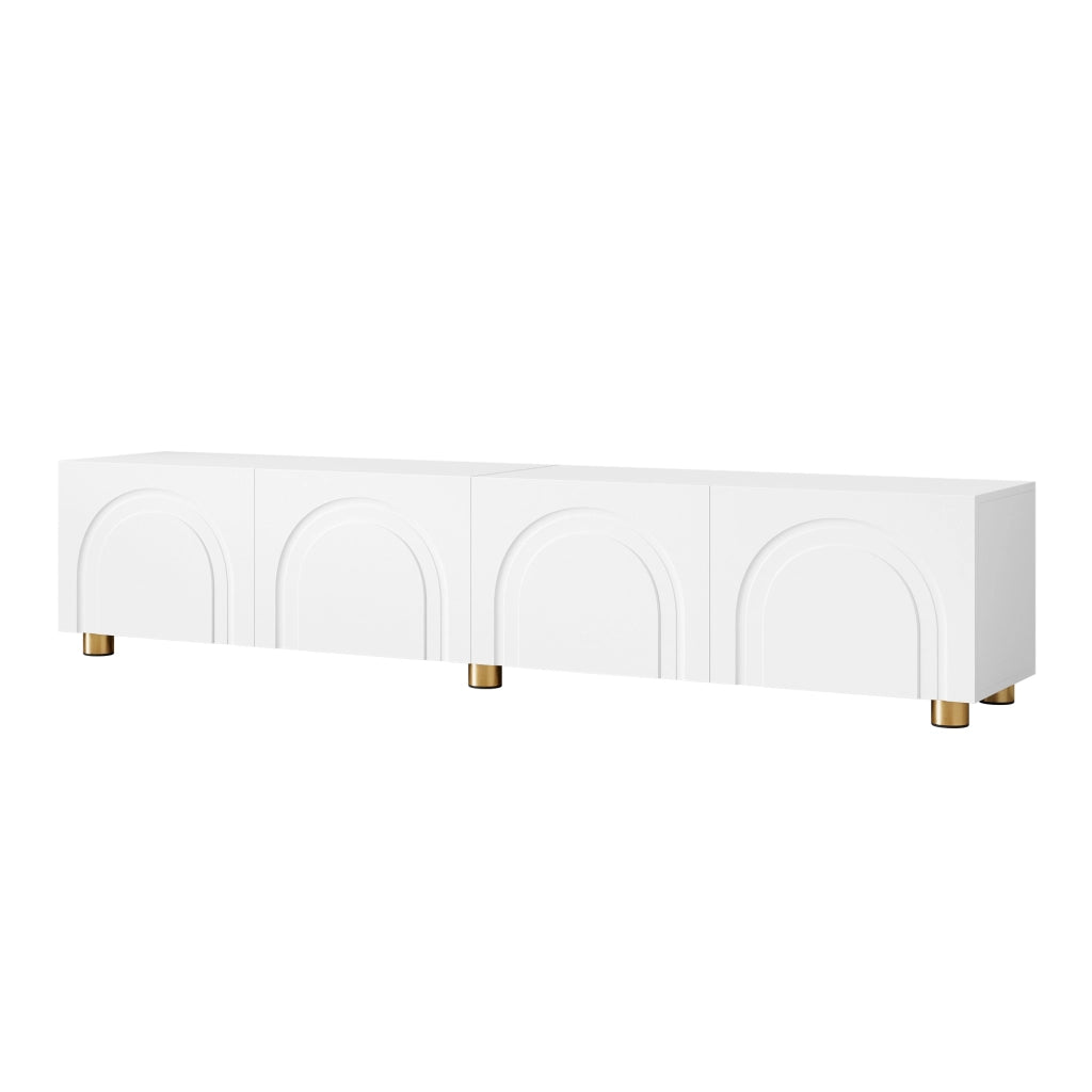 Mobile porta TV con 4 ante e rilievo ad arco, per soggiorno, in MDF e pannello truciolare, bianco, 180 × 35 × 40 cm