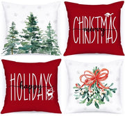 Set di slittini per cuscini di Natale da 4 - 45 x 45 cm - Satin poliestere duraturo - Copricuscini decorativi - Decorazione di Natale - Cerniera nascosta