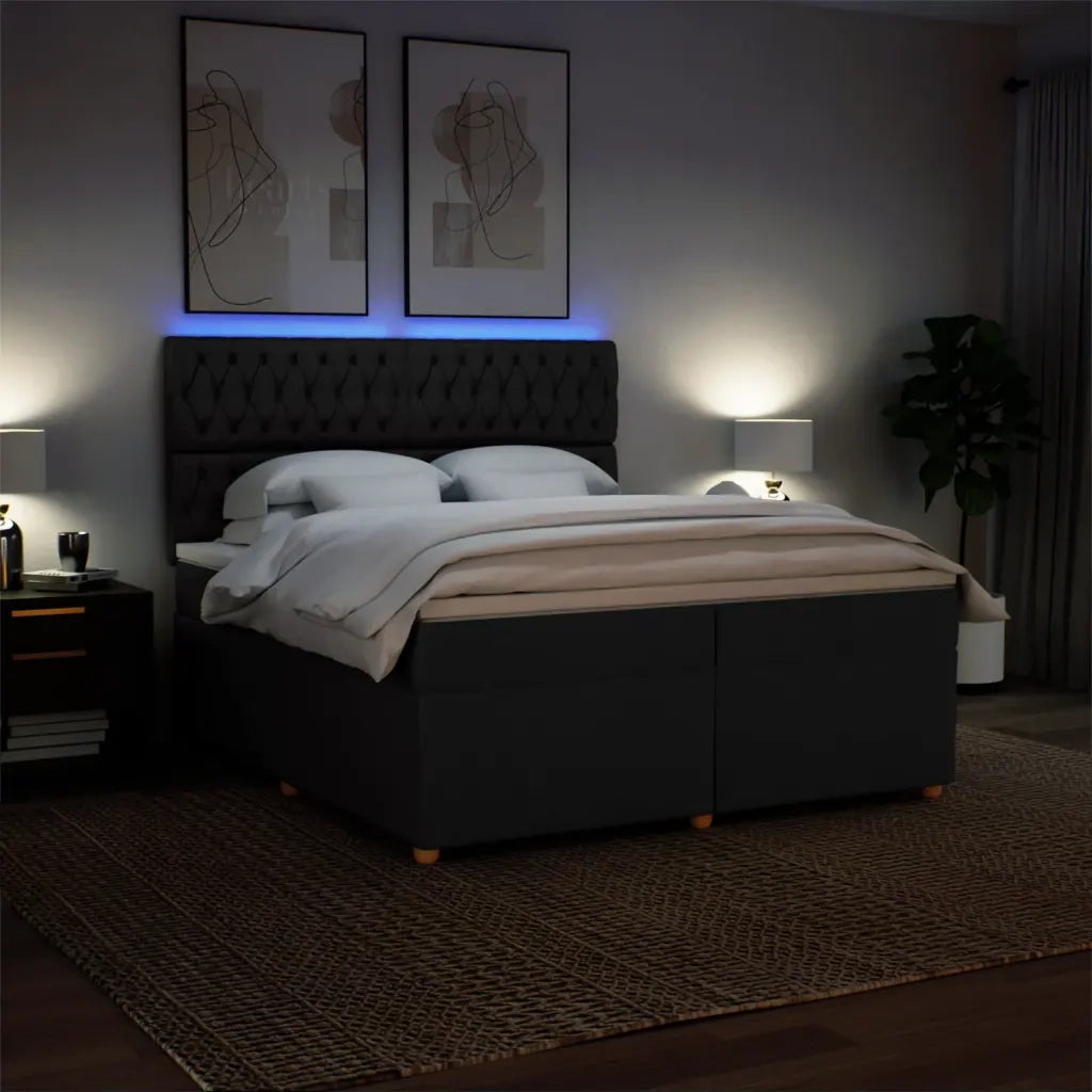 Giroletto a Molle con Materasso Nero 200x200 cm in Tessuto