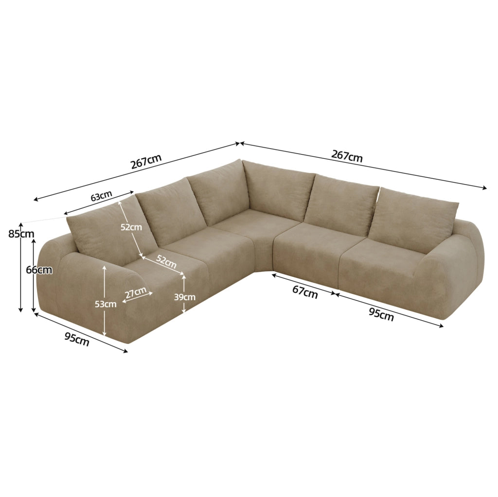 Divano in ciniglia 267x267x85 cm, schiuma ad alta elasticità, colore khaki