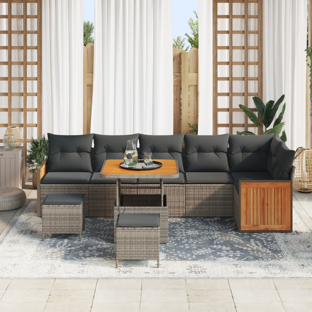 Set Divano Giardino 9 Pezzi con Cuscini Grigio Polyrattan Acacia