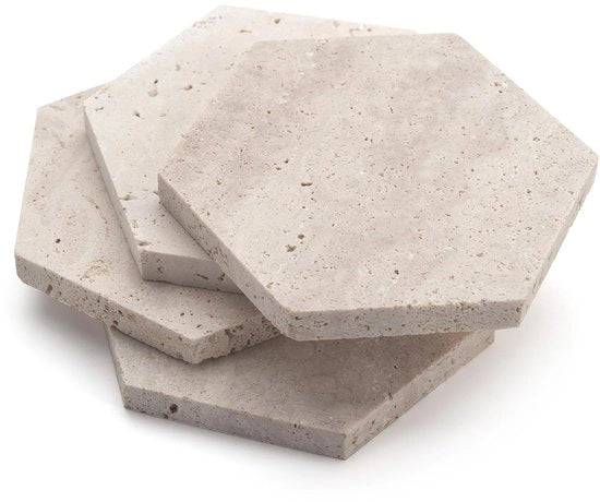 Sottopiani per bibite, sottopiani per bicchieri in marmo, pietra per caffè, set di regali naturali da 4 (sei lati)