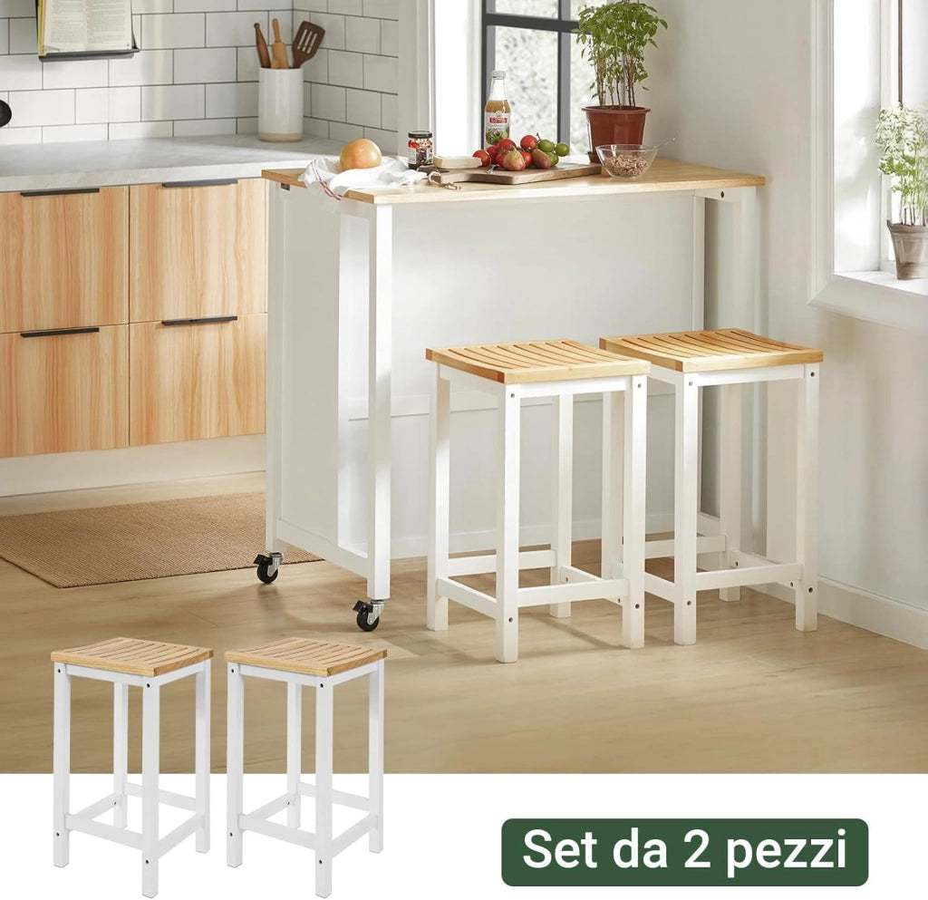 Set 2 SgabellI per cucina moderno SgabellI legno massello Bianco altezza 61 cm, Max Portata 100 kg FST29-WNX2