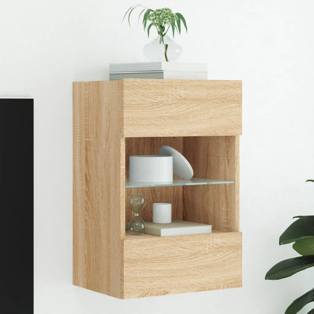 Mobile TV a Parete | Armadietto TV | Mobile Porta TV con Luci LED Rovere Sonoma 40x30x60,5 cm