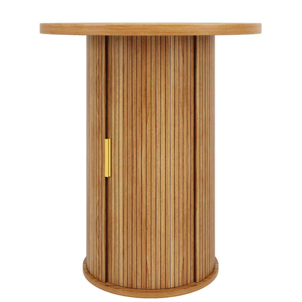 Tavolo bar rotondo con mobile contenitore 60x60x91,6 cm in MDF effetto legno e metallo