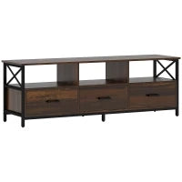 Mobile TV Industriale con 3 Cassetti e 3 Ripiani Aperti, in Legno e Acciaio, 147x40x50 cm, Nero e Marrone