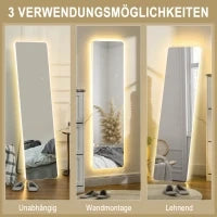 Specchio a Figura Intera LED, Controllo Touch, Senza Cornice, 40 x 150 cm, Trasparente