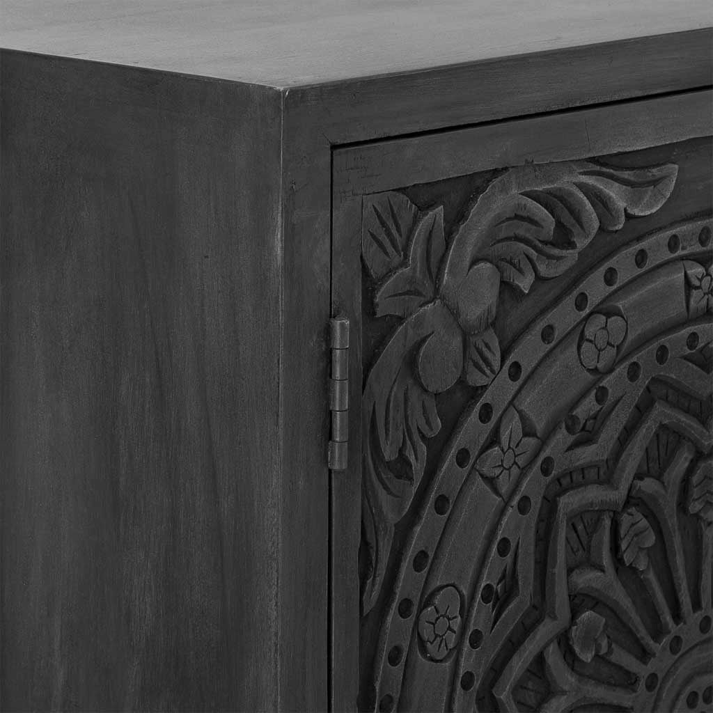 Credenza artigianale in legno con 3 ante nere, 160x40x85h cm