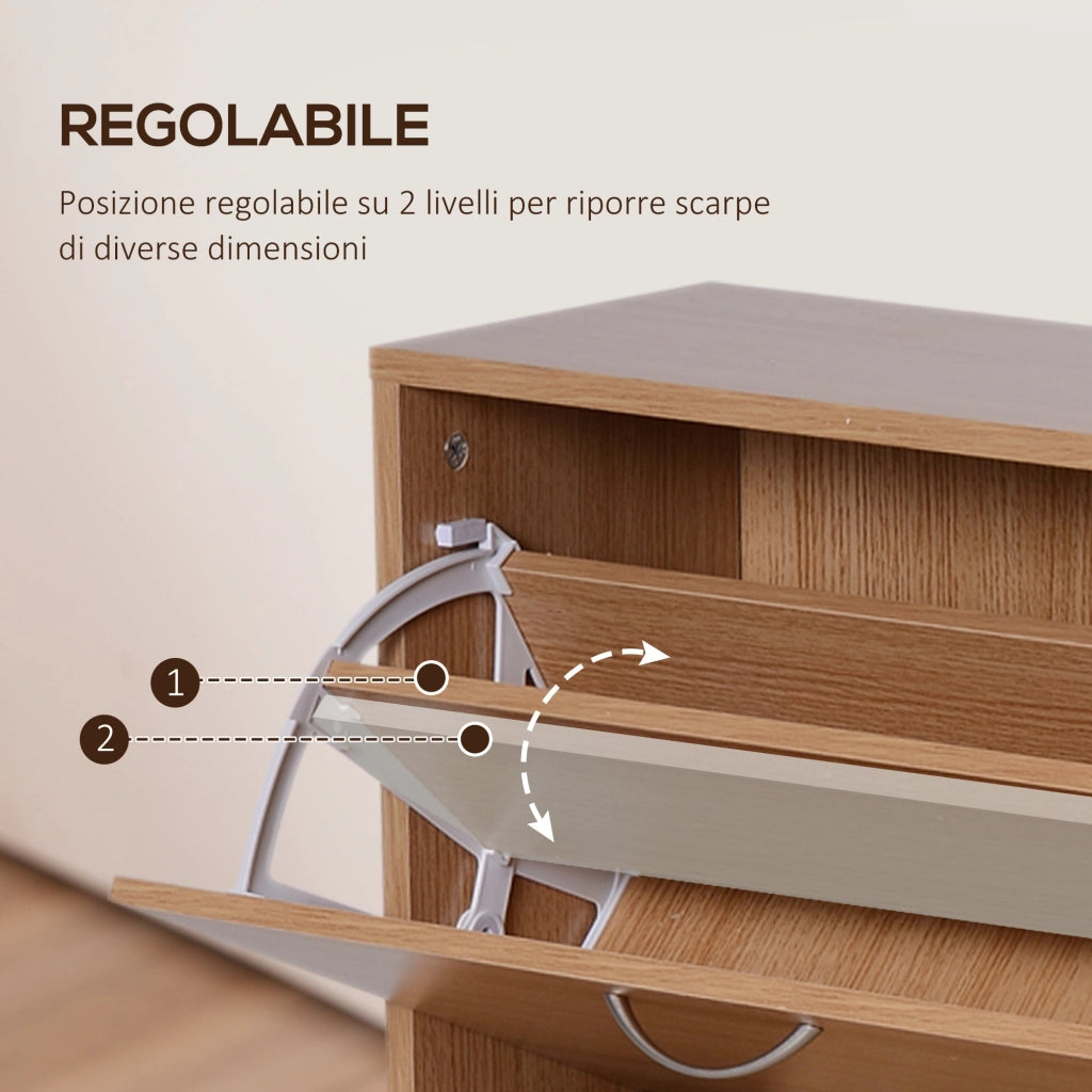 Scarpiera Salvaspazio Capacità 24 Paia Legno naturale 120x24x81 cm