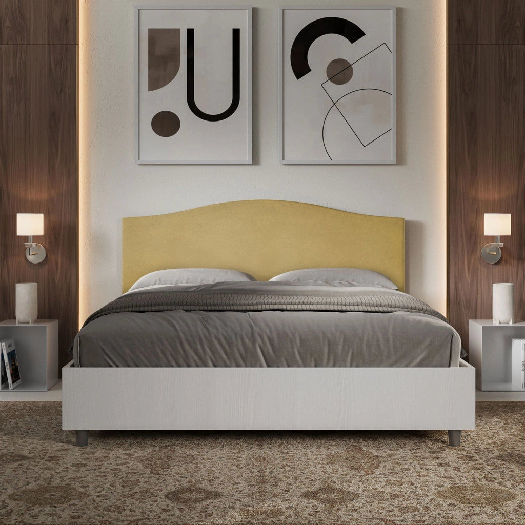 Letto matrimoniale senza rete 160x200 bianco frassino testata microfibra ocra Grace