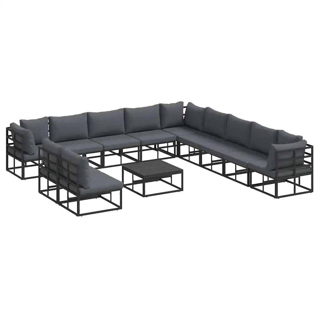 vidaXL Set Divano da Giardino con cuscino 12 pcs Nero Alluminio
