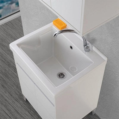 Mobile lavatoio 60x50 cm bianco lucido con vasca in ceramica Way