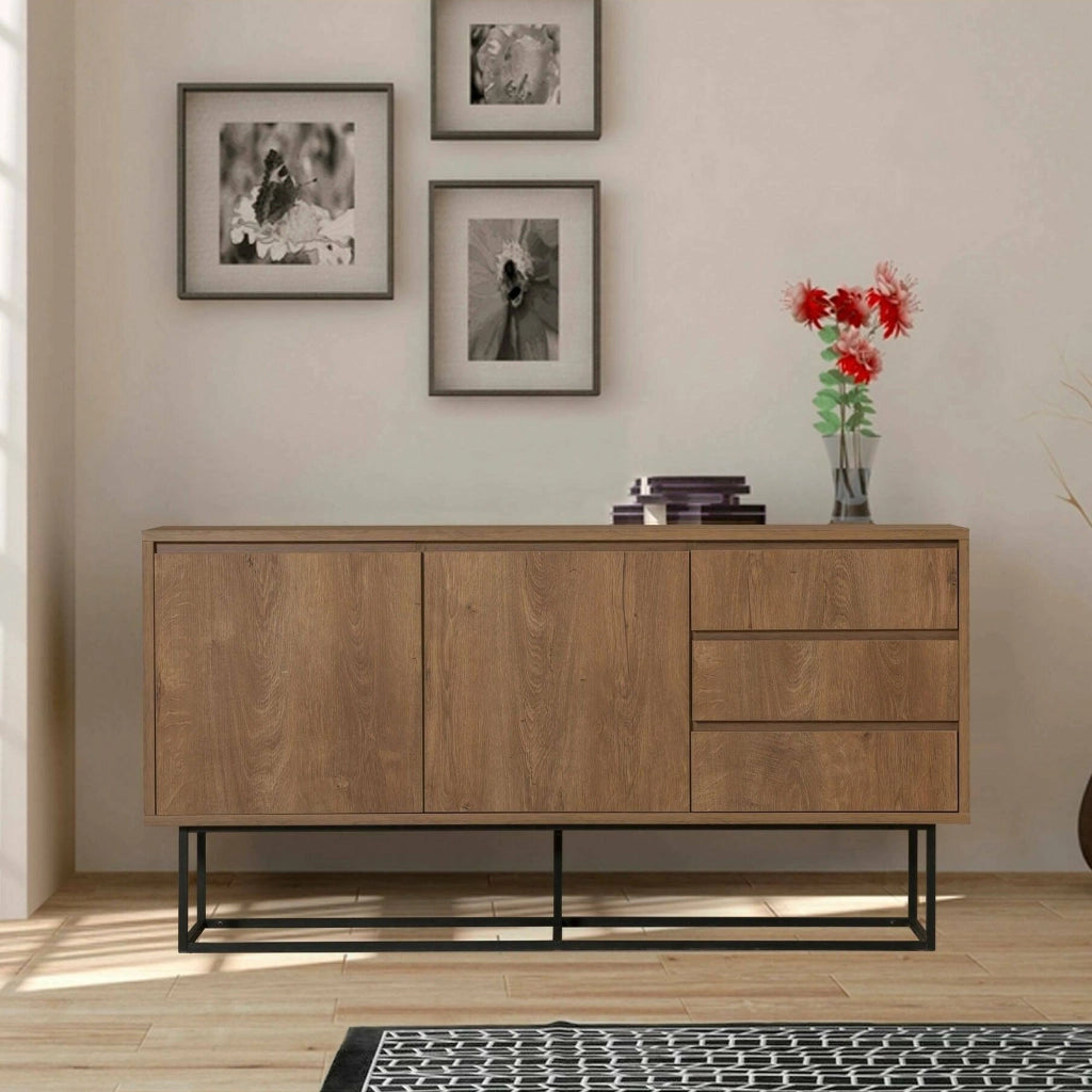Consolle Kuwait, Tavolo multiuso, Mobiletto d'appoggio, Scrivania da corridoio, 140x36h72 cm, Noce e Nero