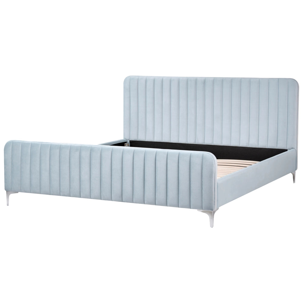 Letto con rete in velluto azzurro 180 x 200 cm testata imbottita gambe moderne in metallo