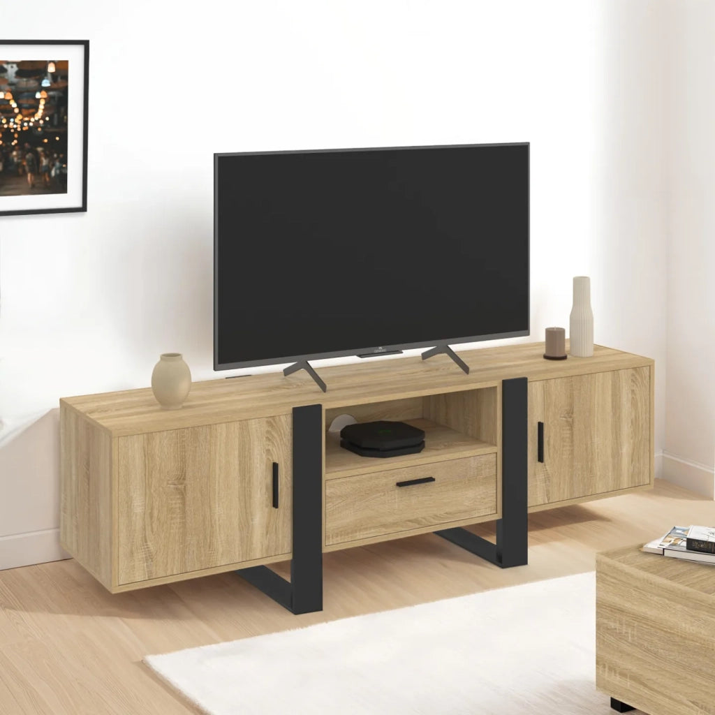 IDMarket - Mueble de TV PHOENIX de 160 cm con armarios de madera y negros