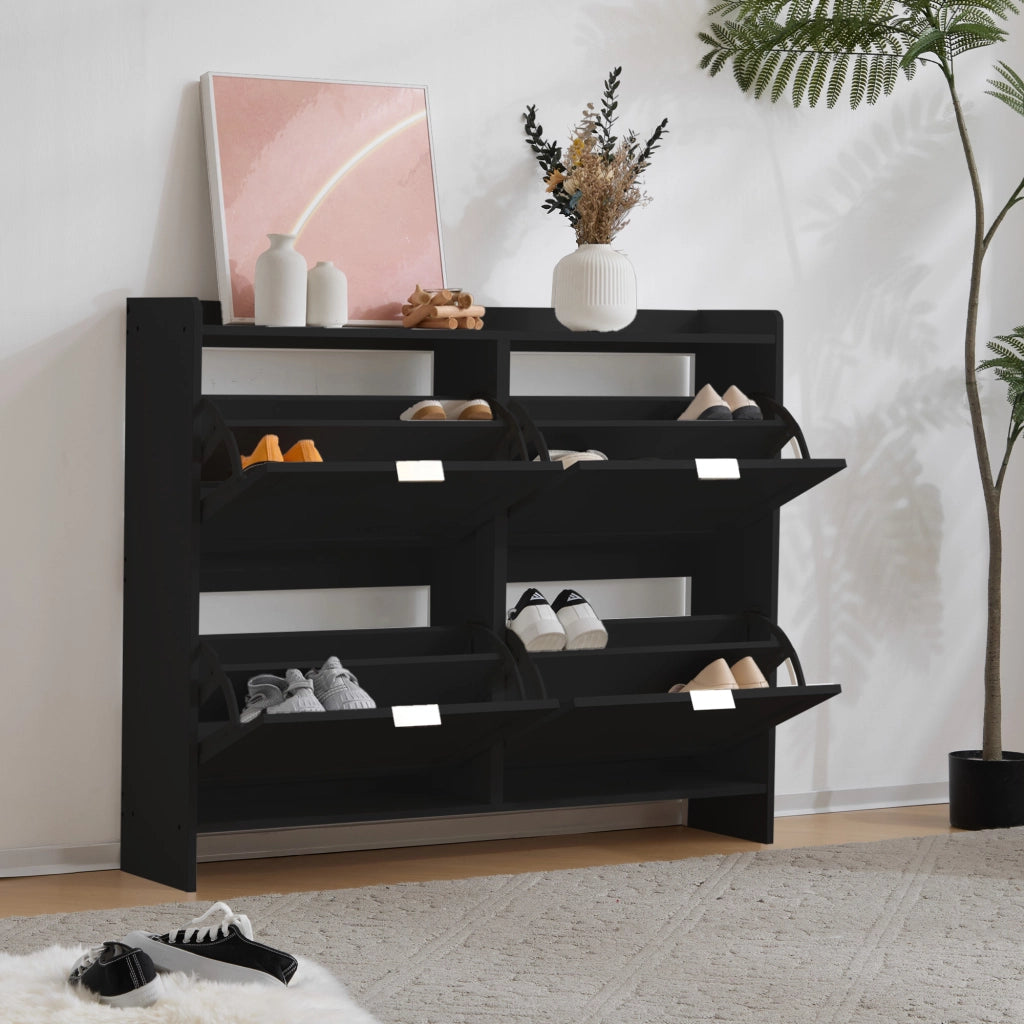 OKWISH Scarpiera con 4 Ribalte e Ripiani Aperti, Ripiani Regolabili, per Ingresso, 110 x 24 x 90 cm, Nera