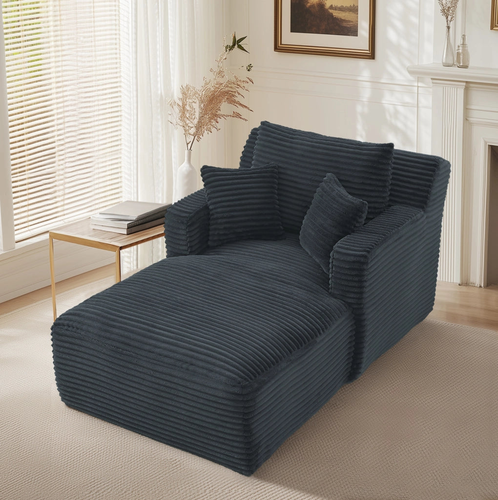 Divano chaise longue grigio scuro in velluto a coste; senza montaggio