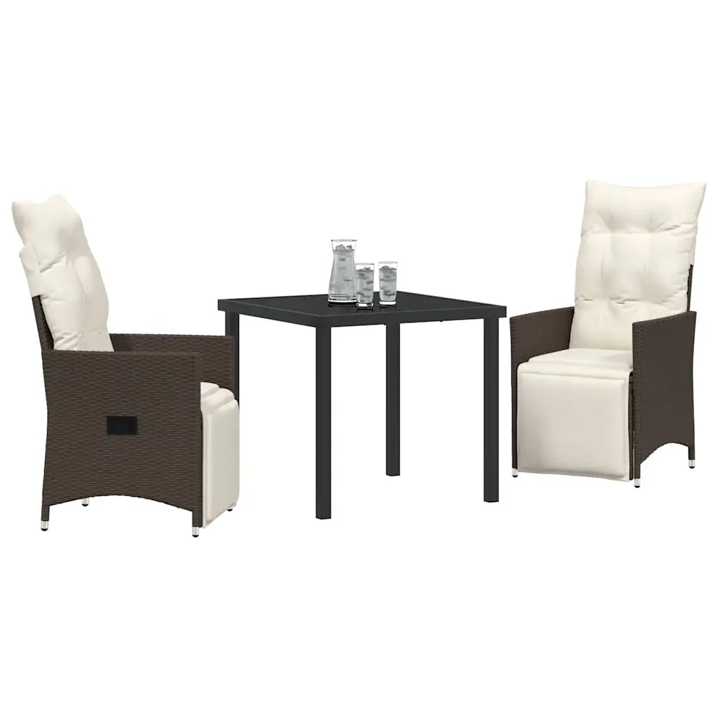 Set da Pranzo per Giardino con cuscino 3 pcs Marrone polyrattan 3379569