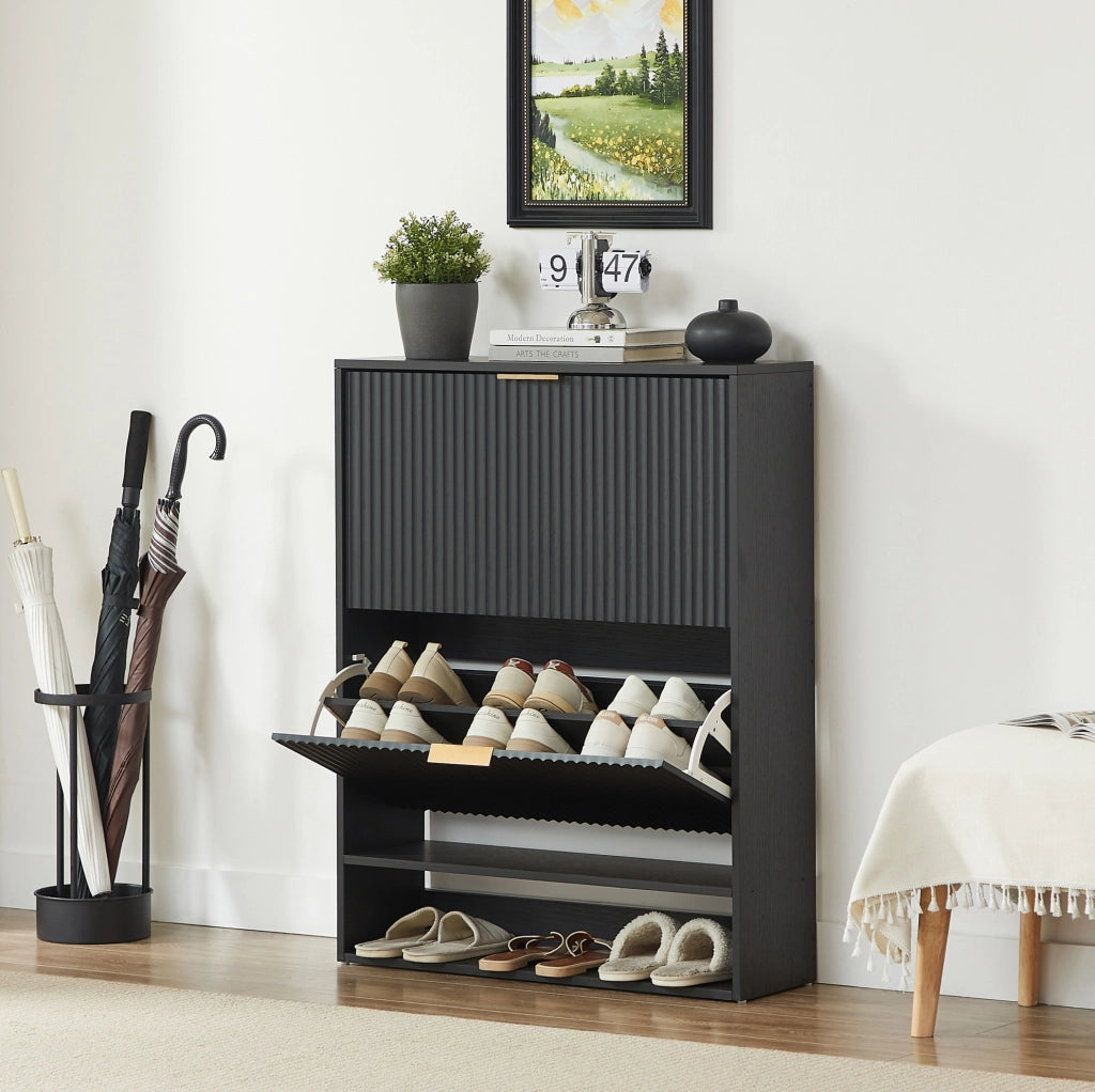 Scarpiera salvaspazio nera 80x24x102 cm con ripiani regolabili