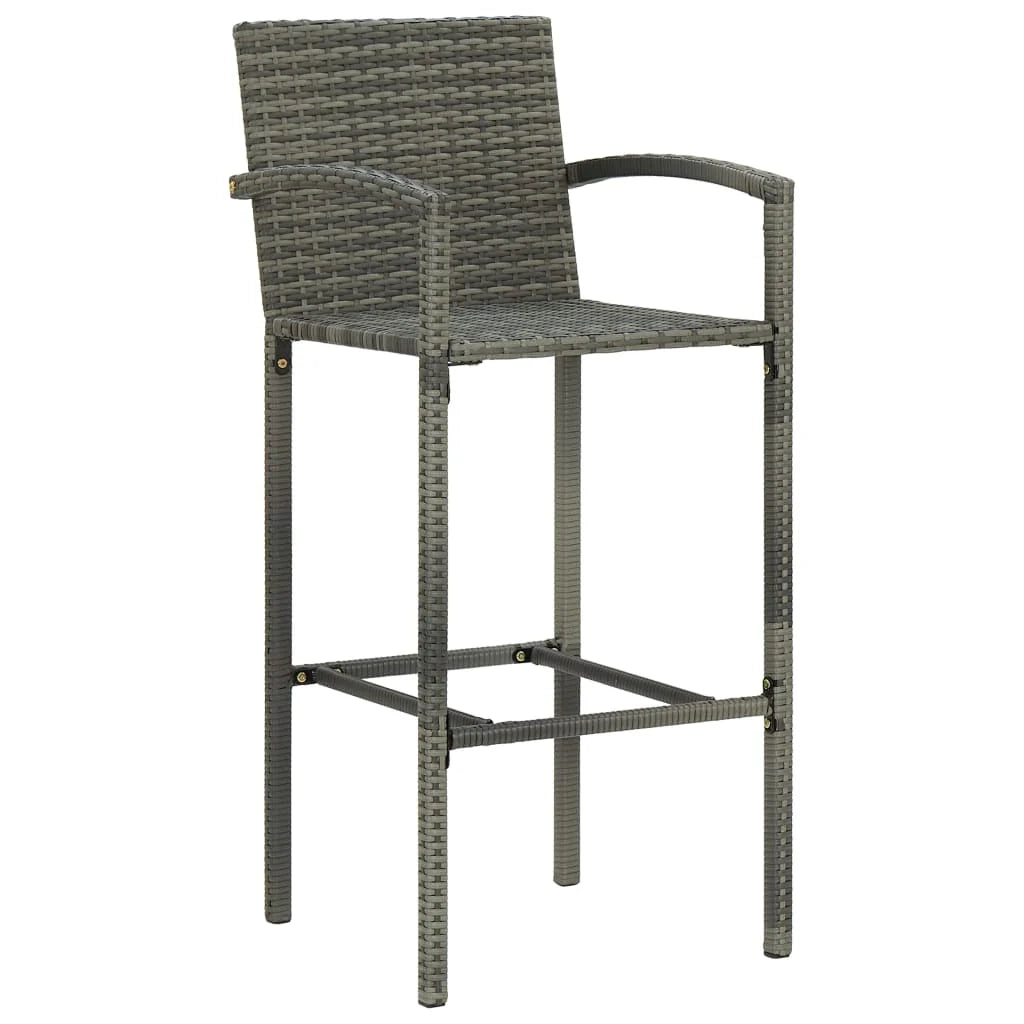 Set da bar da giardino composto da 5 pezzi con braccioli in resina intrecciata grigia 02_0014484