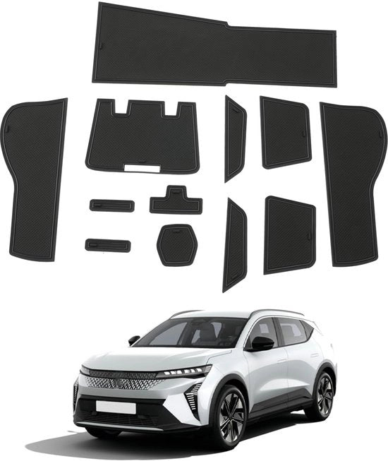 Accessori compatibili con Renault Scenic E-tech Electric 2024 2025, mattoncini in gomma antiscivolo per console centrale, supporto per bicchieri, mattoncino per maniglia, cassetto di ripostiglio, mattoncino antiscivolo, accessori neri