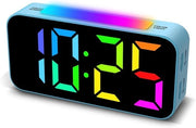Alarme Digitale con Display Grande - Doppio Allarme con Funzione Snooze - Luce RGB Regolabile - Display LED a Colori - Adatto per Bambini e Adolescenti - Blu
