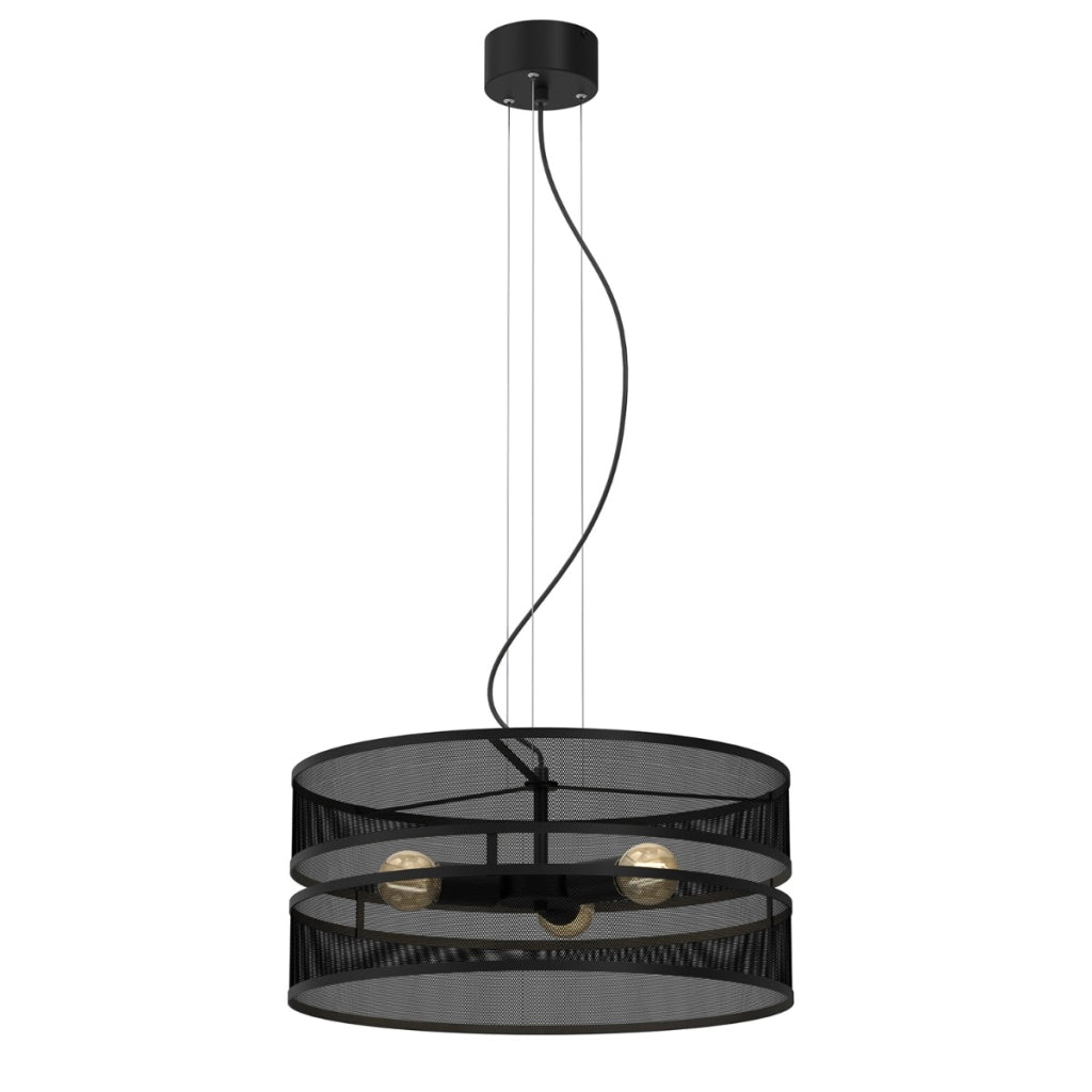 Lampada a sospensione Glum metallo nero rete Ø55 3xE27