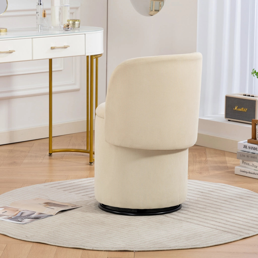 Poltroncina girevole a 360° con vano contenitore in velluto a coste beige per camera da letto e sala da pranzo