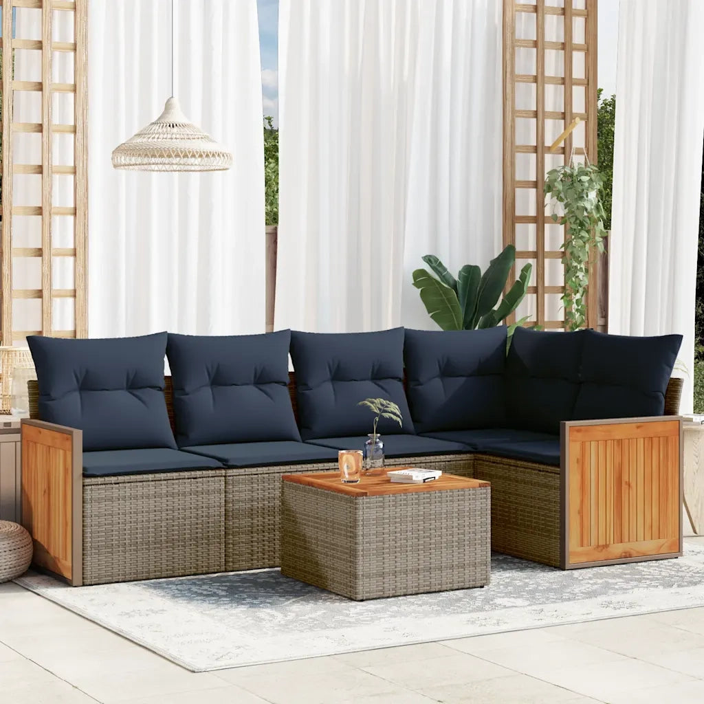 Set Divani da Giardino 6 pz con Cuscini Grigio in Polyrattan 3227636