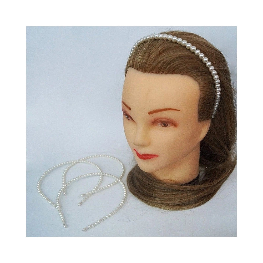 Trade Shop - Set 2 Pz. Cerchietto Frontino Perle Perline Grandi Ferma Capelli Plastica Accessori -