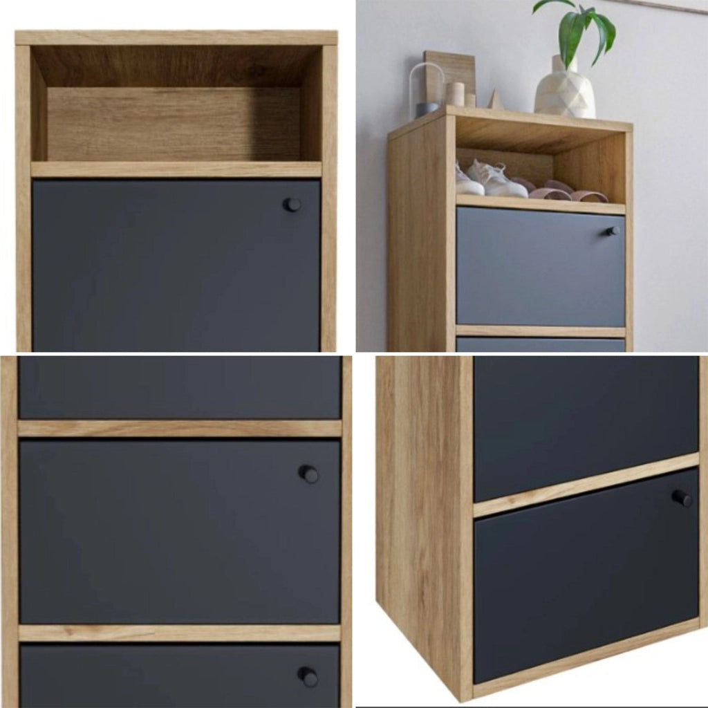 Scarpiera Salvaspazio 4 Ante 42x33x118h cm in Melaminico Venato a Rilievo Rovere e Nero