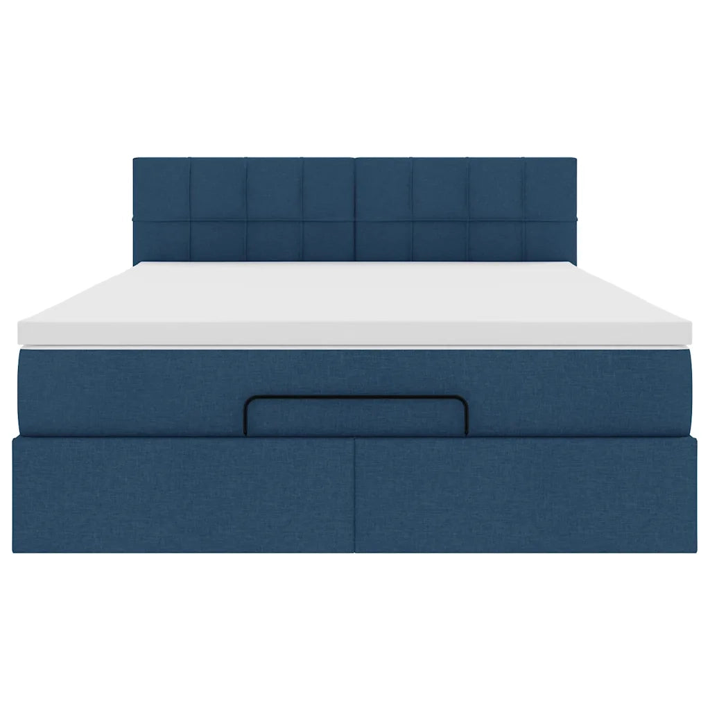 Struttura Letto Pouf con Materasso Blu 140x200cm in Tessuto 3312318