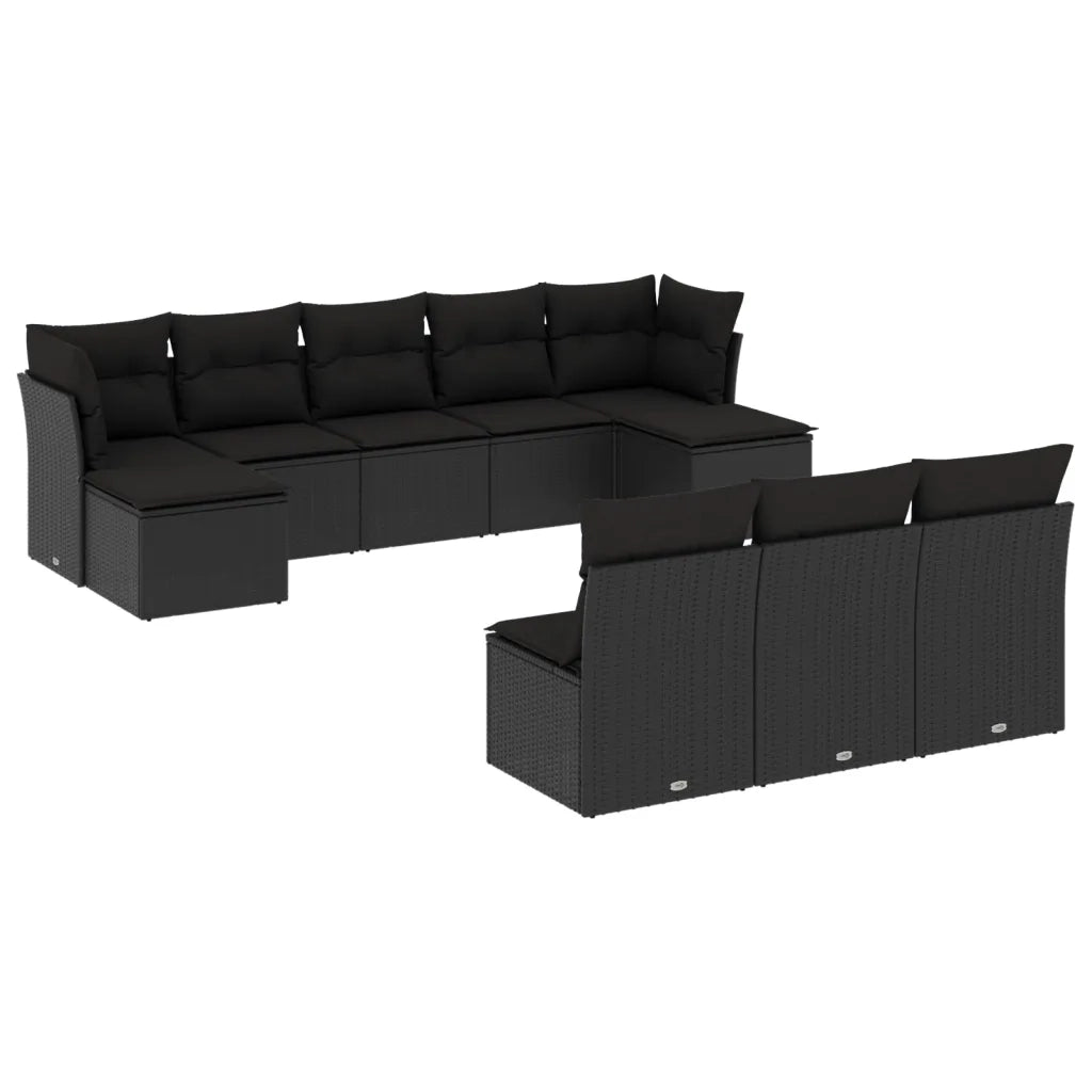 Set Divani da Giardino 10pz con Cuscini in Polyrattan Nero 3250124