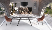 Tavolo Allungabile Smokey con Top in Vetro Temperato Trasparente, Struttura in Metallo Nero, Design Moderno 160/240 cm - Smokey