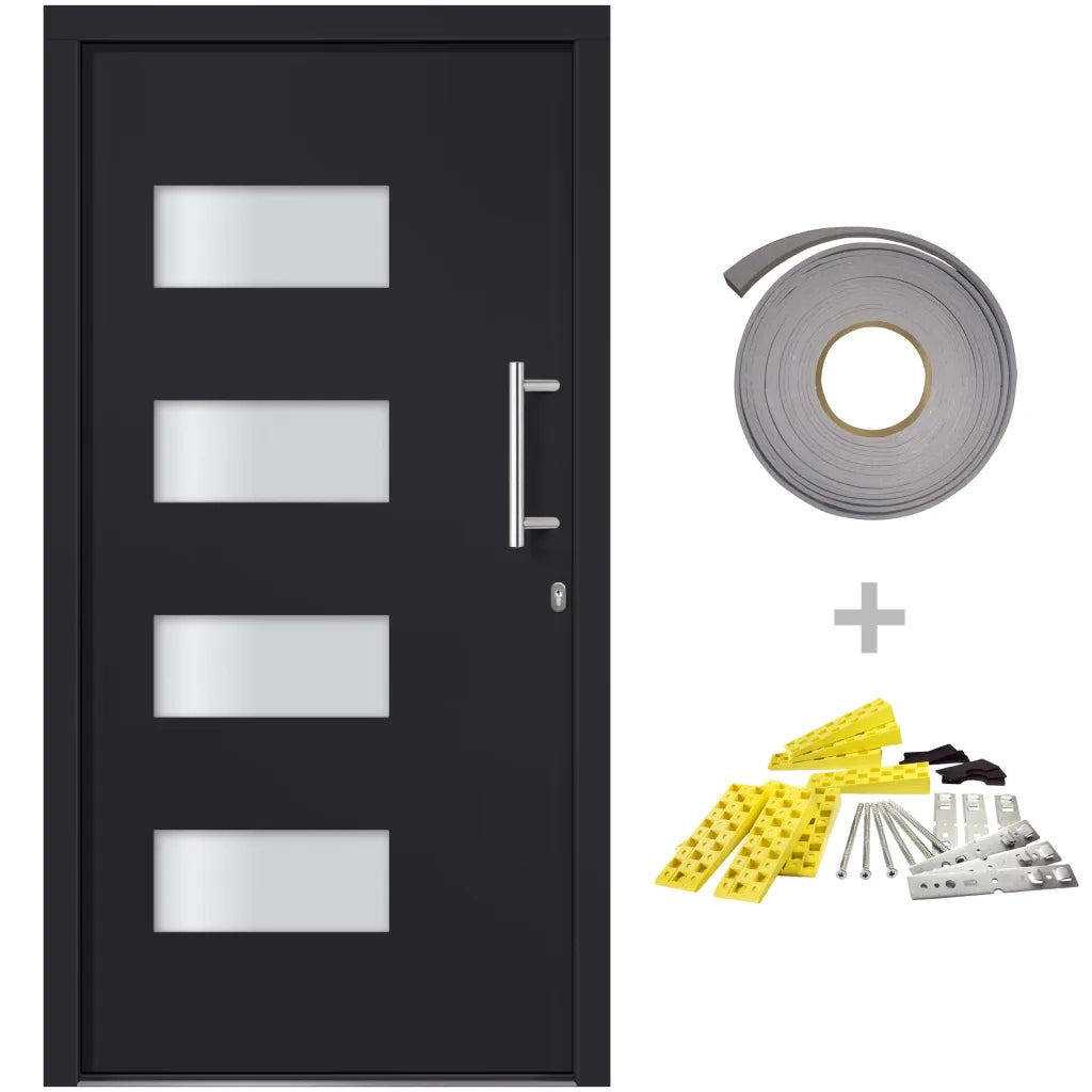 Porta d'Ingresso in Alluminio e PVC Antracite 110x210 cm 3056826