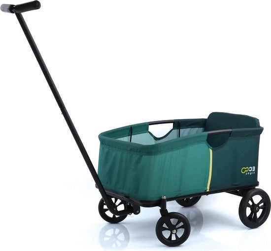Carrello Eco Illuminato Stabile con Sedile per 1 Bambino Inclinabile - Sostenibile fino a 50 kg - Verde Grande Carrello Portatile