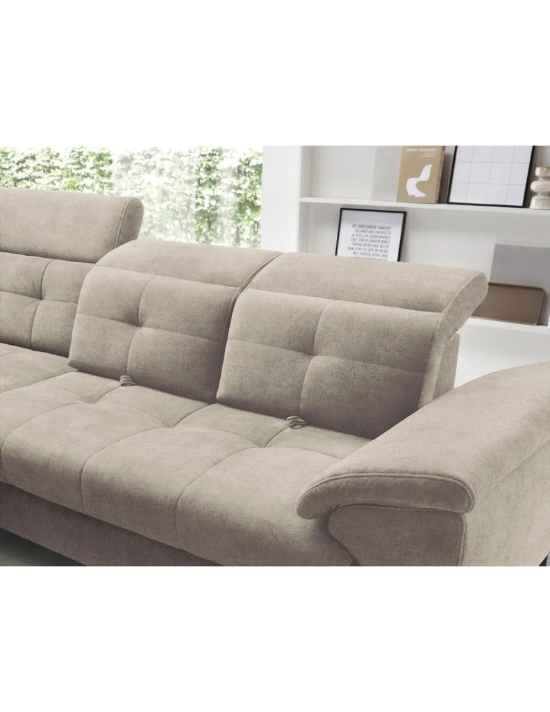 Divano ad angolo Beige 5 posti angolo sinistro molle ondulate INFERNO