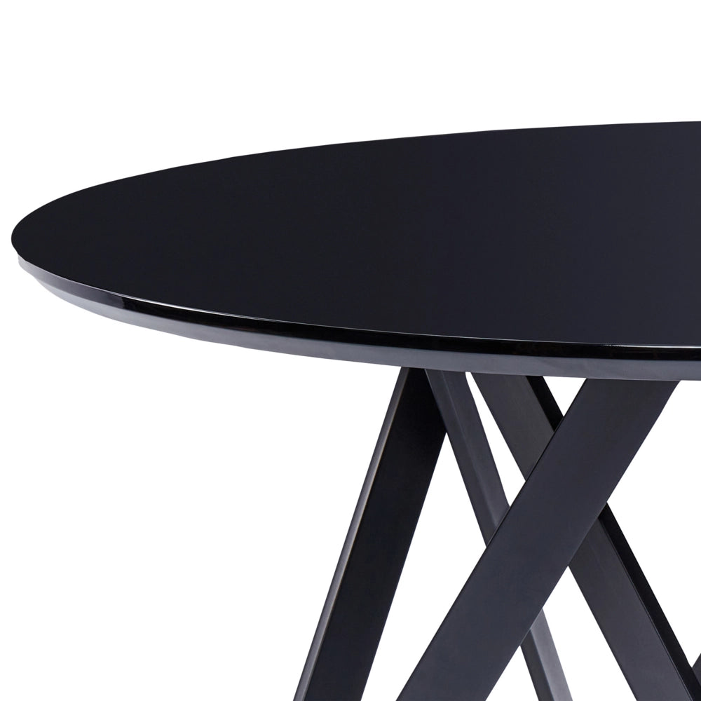Tavolo da cucina rotondo moderno con piano lucido in MDF e gambe in acciaio 120 cm nero 4 posti da cucina