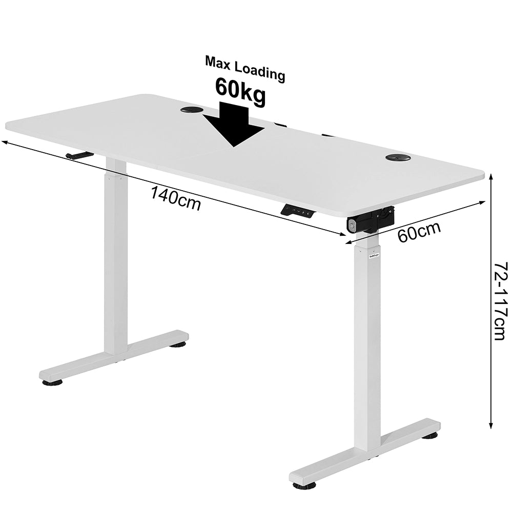 Scrivania Elettrica Regolabile Altezza 140x60x72-117cm Bianco Console di Comando
